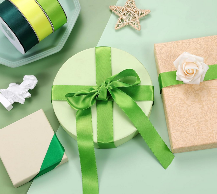 green satin ribbon in bulk