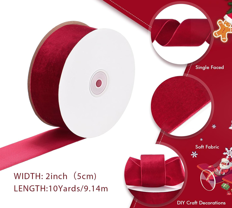 2 inch red velvet wired ribbon