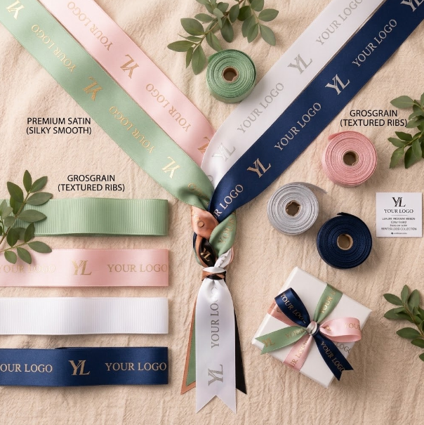 Custom personalized ribbon printing with logos text and patterns