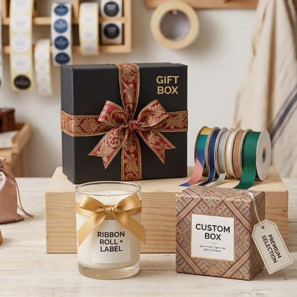 Custom packaging for branded personalized ribbon rolls